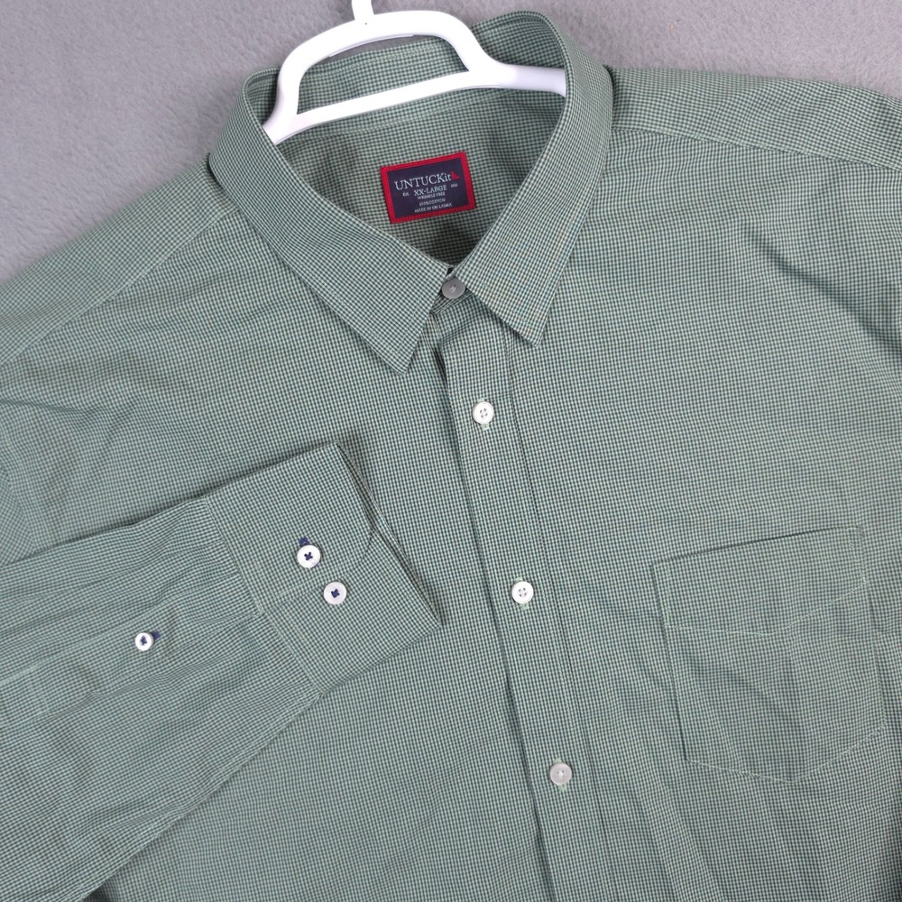 UNTUCKit Marcasin Green Wrinkle Free Gingham Long Sleeve Button Down Shirt XXL - Picture 1 of 10